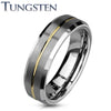 Tungsten Brushed Finish Gold Groove Beveled Edges Ring