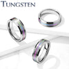 Tungsten Brushed Finish Rainbow Groove Beveled Edges Ring