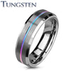 Tungsten Brushed Finish Rainbow Groove Beveled Edges Ring