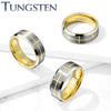 Tungsten Gold Brushed Center Cross Grooved Beveled Edges Ring