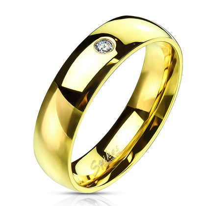 Single CZ gold stainless steel ring