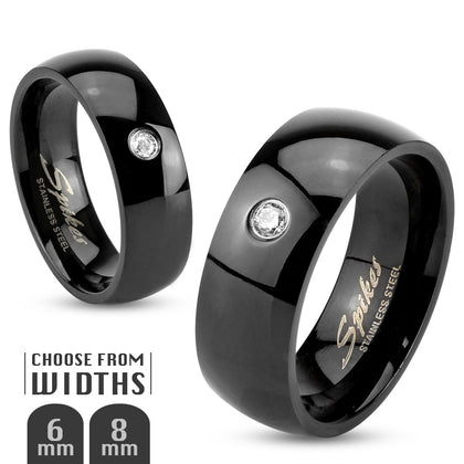 single CZ black stainless steel ring