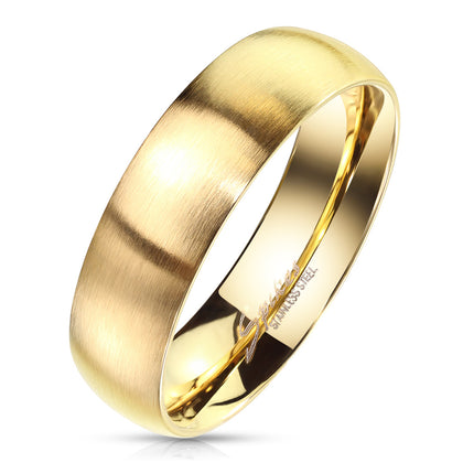 Stainless Steel Gold Matte Finish Surface and Shiny Polished Sides Ring