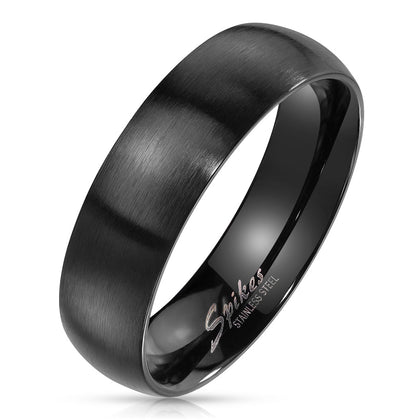 Stainless Steel Matte Finish Surface Shiny Polished Side Inside Classic Dome Black Band Ring