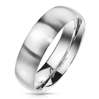 Stainless Steel Matte Finish Surface Shiny Polished Sides Inside Classic Dome Band Ring