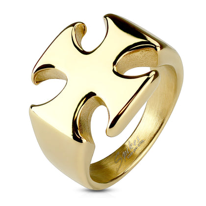 Stainless Steel Gold Iron Cross Ring