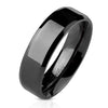 Stainless Steel Beveled Edge Flat Band Black Ring