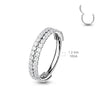 316L Surgical Steel Gold PVD Double Row White CZ Pave Hinged Clicker Hoop