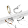 316L Surgical Steel Gold PVD Double Row White CZ Pave Hinged Clicker Hoop