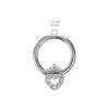 316L Surgical Steel White CZ Heart With Crown Hinged Clicker Hoop - Pierced Universe