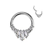 316L Surgical Steel White CZ Baguette Cluster Hinged Clicker Hoop