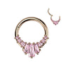 316L Surgical Steel Rose Gold PVD Pink CZ Baguette Cluster Hinged Clicker Hoop