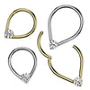 316L Surgical Steel Gold PVD V Shaped White CZ Gem Hinged Clicker Hoop