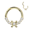 316L Surgical Steel Gold PVD White CZ Dainty X Hinged Clicker Hoop