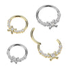316L Surgical Steel Gold PVD White CZ Dainty X Hinged Clicker Hoop