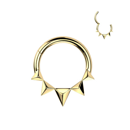 316L Surgical Steel Gold PVD Dainty Small Spiked Hinged Clicker Hoop