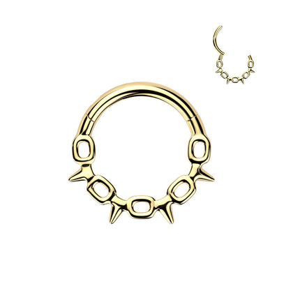 316L Surgical Steel Gold PVD Chain Link Spike Hinged Clicker Hoop