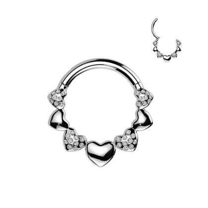 316L Surgical Steel Dainty Heart Textured Design Hinged Clicker Hoop - Pierced Universe