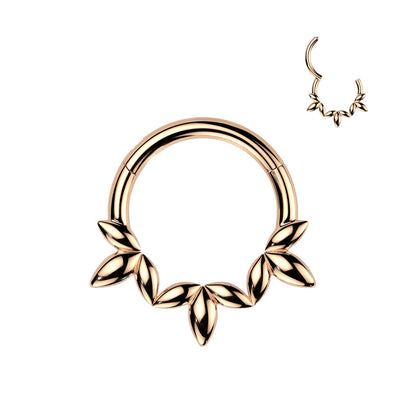 316L Surgical Steel Rose Gold PVD Dainty Floral Petal Design Hinged Clicker Hoop
