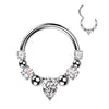 316L Surgical Steel White CZ Gem Teardrop Beaded Side Facing Hinged Clicker Hoop - Pierced Universe