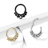 316L Surgical Steel Gold PVD 7 Bead White CZ Hinged Clicker Hoop