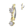 316L Surgical Steel Gold PVD White CZ Heart Circle Dangle Hinged Clicker Belly Ring