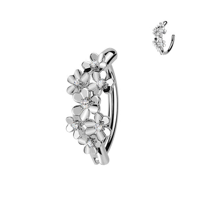 316L Surgical Steel White CZ Multi Flower Floral Hinged Clicker Belly Ring - Pierced Universe
