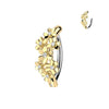 316L Surgical Steel Gold PVD White CZ Multi Flower Floral Hinged Clicker Belly Ring - Pierced Universe