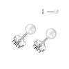 Pair of 316L Surgical Steel White Pearl Screw On Flat Back Earrings