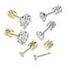 Pair of 316L Surgical Steel Gold PVD Push In Backing White CZ Square Gem Stud Earrings