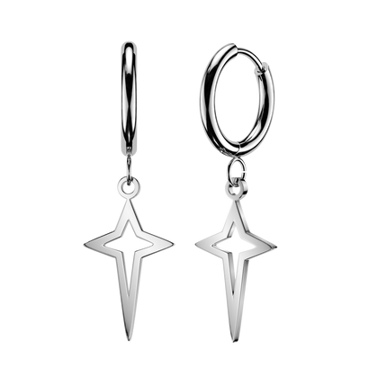 Pair of 316L Surgical Steel Star Cut Out Dangle Hinged Hoop Earrings
