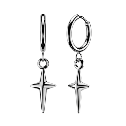 Pair of 316L Surgical Steel Star Starburst Dangle Hinged Earring Hoops - Pierced Universe