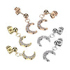 Pair of 316L Surgical Steel Rose Gold PVD Ball Large White CZ Crescent Moon Dangle Stud Earrings