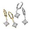 Pair of 316L Surgical Steel Gold PVD White CZ Square Gem Dangle Hoop Earrings