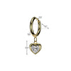 Pair of 316L Surgical Steel Gold PVD White CZ Heart Shaped Gem Dangle Hoop Earrings