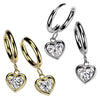 Pair of 316L Surgical Steel Gold PVD White CZ Heart Shaped Gem Dangle Hoop Earrings