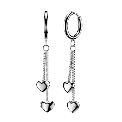 Pair of 316L Surgical Steel Long Heart Dangle Hoop Earrings - Pierced Universe