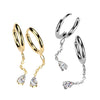 Pair of 316L Surgical Steel White CZ Long Teardrop Dangle Hinged Hoop Earrings