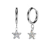 Pair of 316L Surgical Steel White CZ Star Dangle Hinged Hoop Earrings