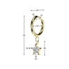 Pair of 316L Surgical Steel Gold PVD White CZ Star Dangle Hinged Hoop Earrings