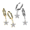 Pair of 316L Surgical Steel Gold PVD White CZ Star Dangle Hinged Hoop Earrings
