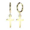 Pair of 316L Surgical Steel Gold PVD Minimal Rounded Cross Dangly Hoop Earrings