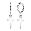 Pair of 316L Surgical Steel Minimal Rounded Cross Dangly Hoop Earrings