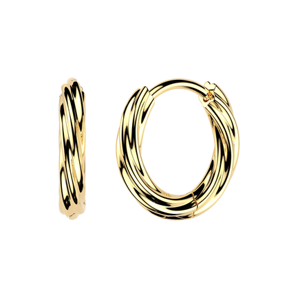 Pair of 316L Surgical Steel Gold PVD Twisted Design Hinged Hoop Earrings