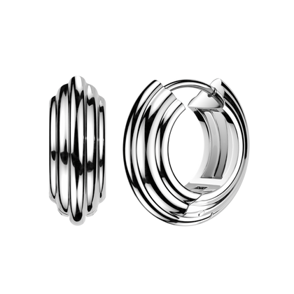316L Surgical Steel Ridged Line Rounded Thick Hinged Hoop Earring