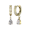Pair of 316L Surgical Steel Gold PVD White CZ Teardrop Dangle Hinged Hoop Earrings - Pierced Universe