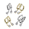Pair of 316L Surgical Steel Gold PVD White CZ Teardrop Dangle Hinged Hoop Earrings - Pierced Universe