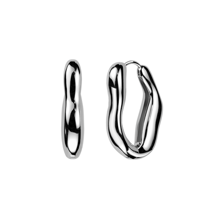 Pair of 316L Surgical Steel Wavy Design Oval Hoop Earrings