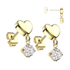Pair of 316L Surgical Steel Gold PVD Heart White CZ Dangle Stud Earrings