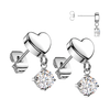 Pair of 316L Surgical Steel Heart White CZ Dangle Stud Earrings